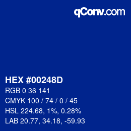 Farbcode: HEX #00248D | qconv.com