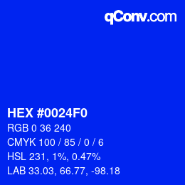 Color code: HEX #0024F0 | qconv.com