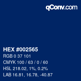 Farbcode: HEX #002565 | qconv.com