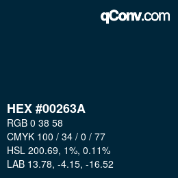 Código de color: HEX #00263A | qconv.com