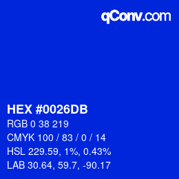 颜色代码: HEX #0026DB | qconv.com
