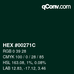 Color code: HEX #00271C | qconv.com