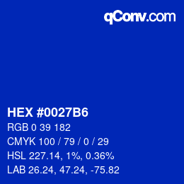 Color code: HEX #0027B6 | qconv.com