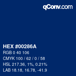 颜色代码: HEX #00286A | qconv.com
