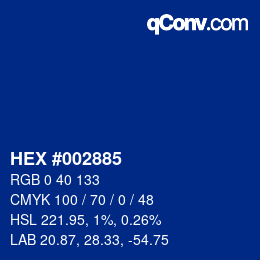 颜色代码: HEX #002885 | qconv.com