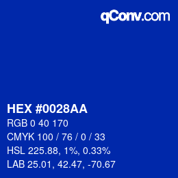 Code couleur: HEX #0028AA | qconv.com