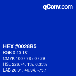 カラーコード: HEX #0028B5 | qconv.com