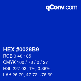 颜色代码: HEX #0028B9 | qconv.com
