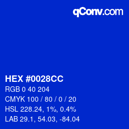 Color code: HEX #0028CC | qconv.com