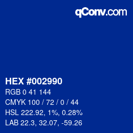 颜色代码: HEX #002990 | qconv.com