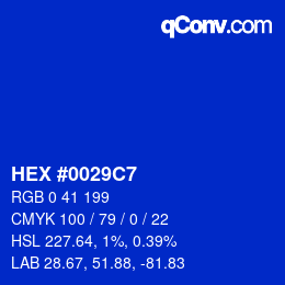 颜色代码: HEX #0029C7 | qconv.com