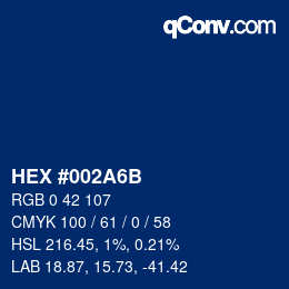 颜色代码: HEX #002A6B | qconv.com