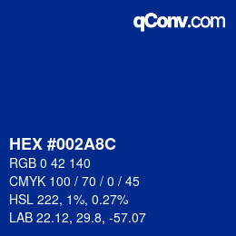 颜色代码: HEX #002A8C | qconv.com