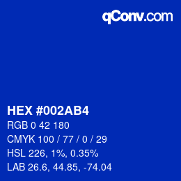 颜色代码: HEX #002AB4 | qconv.com