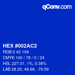 颜色代码: HEX #002AC2 | qconv.com