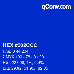 颜色代码: HEX #002CCC | qconv.com