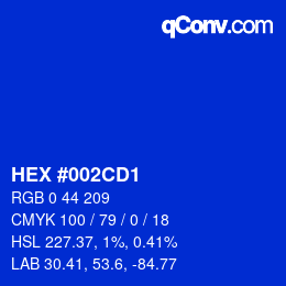 颜色代码: HEX #002CD1 | qconv.com