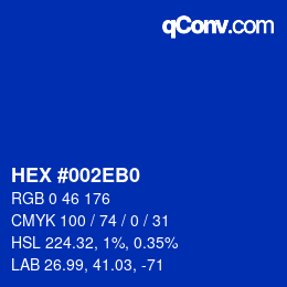颜色代码: HEX #002EB0 | qconv.com