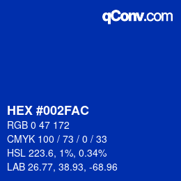カラーコード: HEX #002FAC | qconv.com