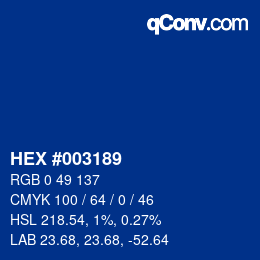 颜色代码: HEX #003189 | qconv.com