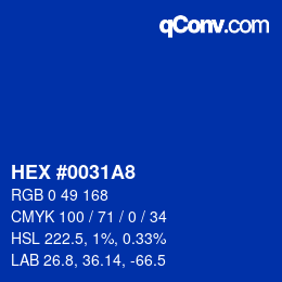 颜色代码: HEX #0031A8 | qconv.com