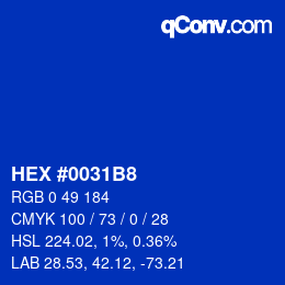 Color code: HEX #0031B8 | qconv.com