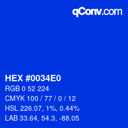 Code couleur: HEX #0034E0 | qconv.com