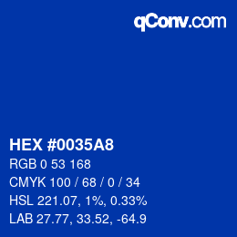 颜色代码: HEX #0035A8 | qconv.com