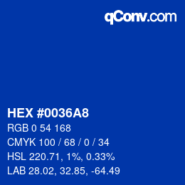 颜色代码: HEX #0036A8 | qconv.com