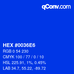 颜色代码: HEX #0036E6 | qconv.com