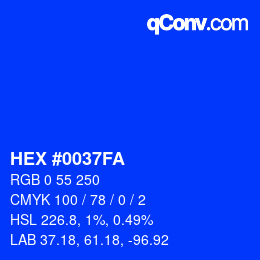 Color code: HEX #0037FA | qconv.com