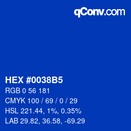 颜色代码: HEX #0038B5 | qconv.com