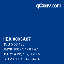 颜色代码: HEX #003A87 | qconv.com
