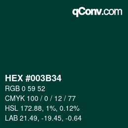 Color code: HEX #003B34 | qconv.com