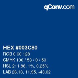 Code couleur: HEX #003C80 | qconv.com