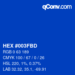 颜色代码: HEX #003FBD | qconv.com