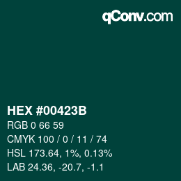 カラーコード: HEX #00423B | qconv.com