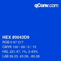 颜色代码: HEX #0043D9 | qconv.com