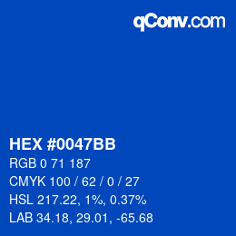 颜色代码: HEX #0047BB | qconv.com