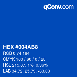 颜色代码: HEX #004AB8 | qconv.com