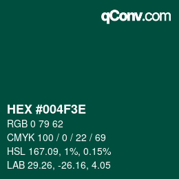 Color code: HEX #004F3E | qconv.com