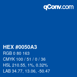 颜色代码: HEX #0050A3 | qconv.com