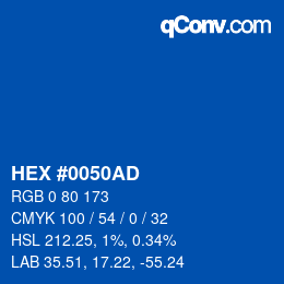 Farbcode: HEX #0050AD | qconv.com