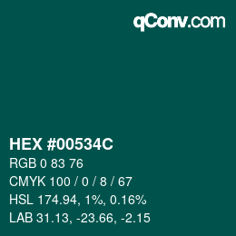 Color code: HEX #00534C | qconv.com