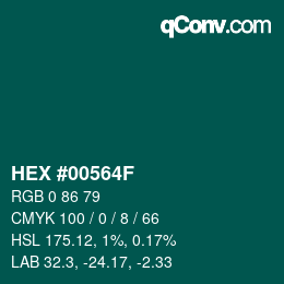 Color code: HEX #00564F | qconv.com