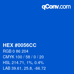 Color code: HEX #0056CC | qconv.com