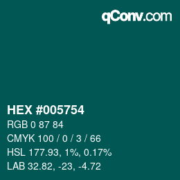 カラーコード: HEX #005754 | qconv.com