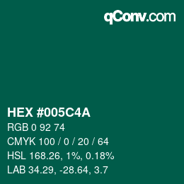 Code couleur: HEX #005C4A | qconv.com