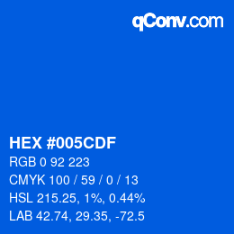 Color code: HEX #005CDF | qconv.com