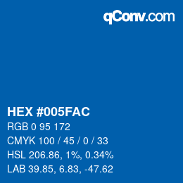 颜色代码: HEX #005FAC | qconv.com